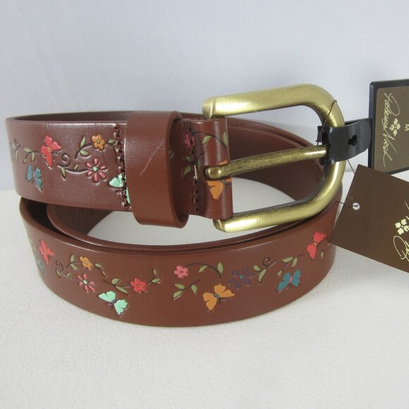 New Patricia Nash Vietri Leather Tooled  Belt Medium Flowers Butterfly NWT $69 M - Picture 1 of 7